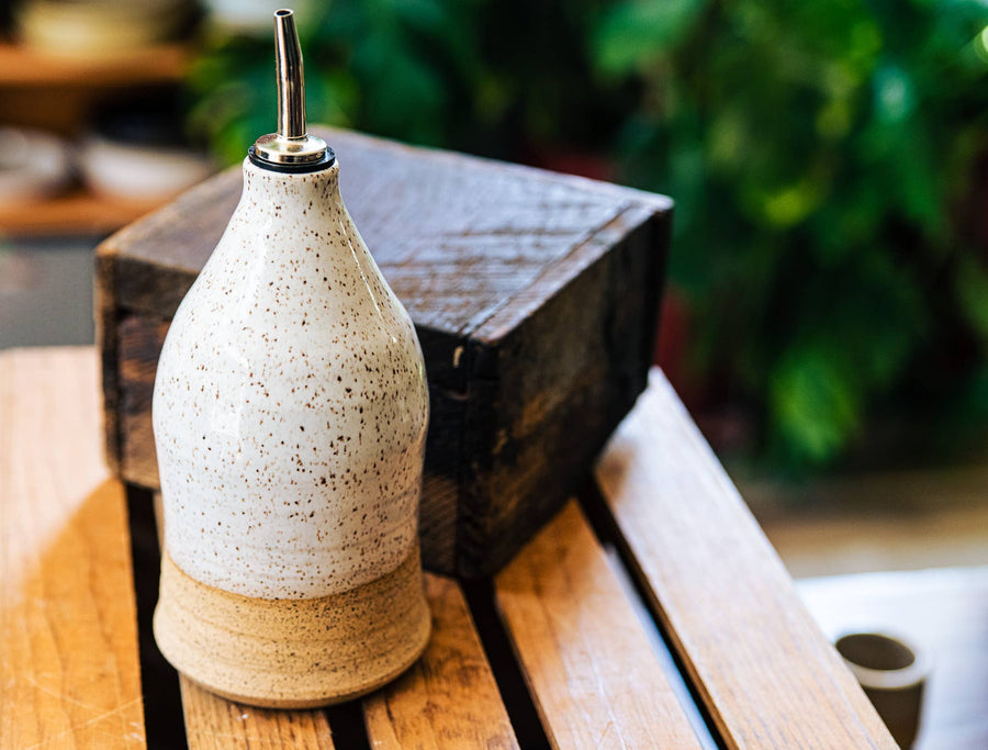 White Stoneware Oil Bottle